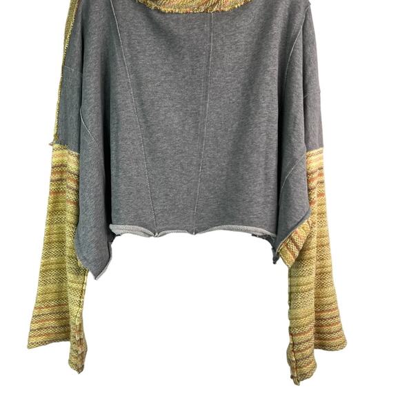Free People Yellow Gray Catalina Cropped Bell Sleeve Pullover Sweater M - Picture 8 of 12